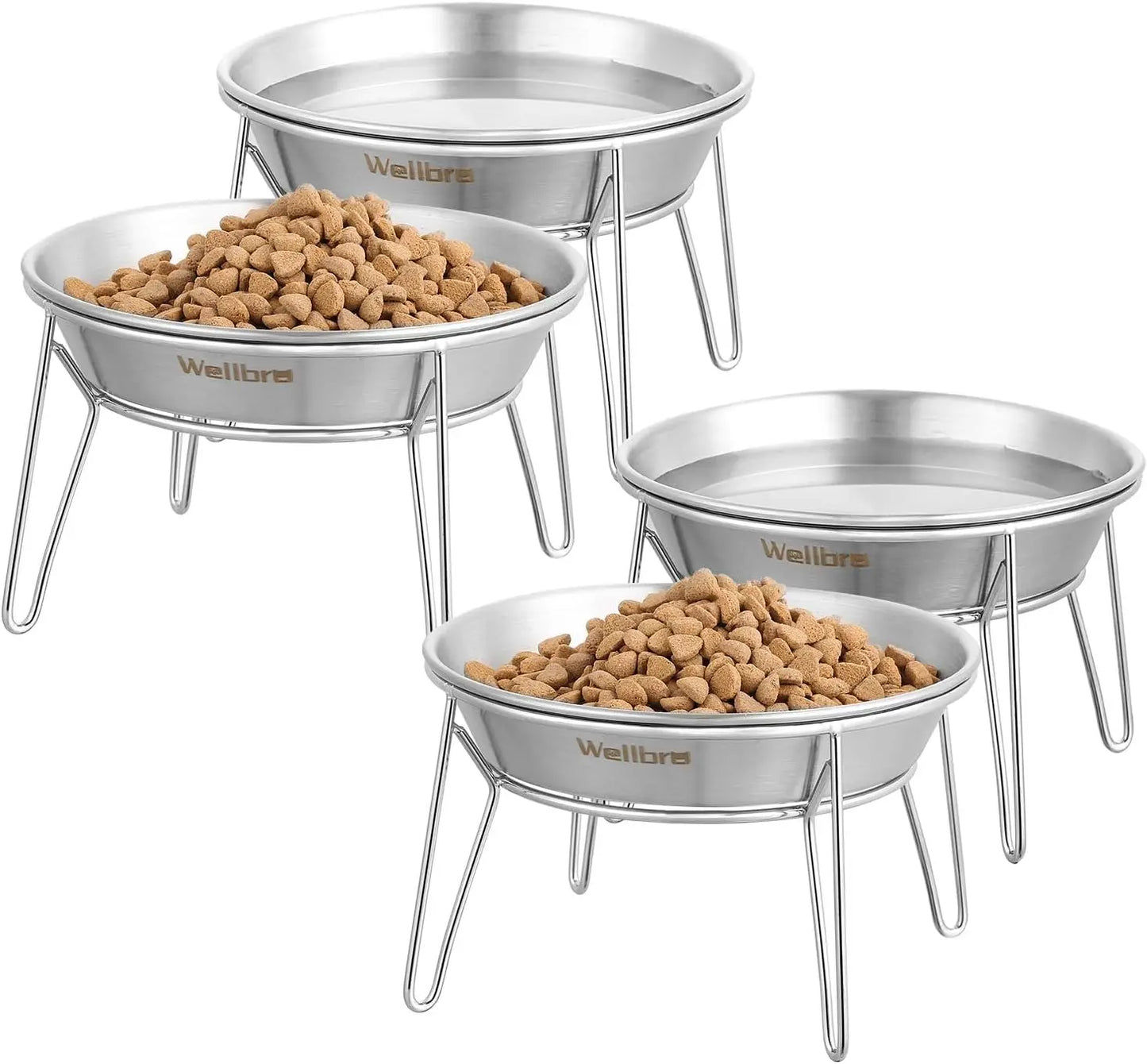 Stainless Steel Raised Bowls 4-Pack For Cats And Small Dogs
