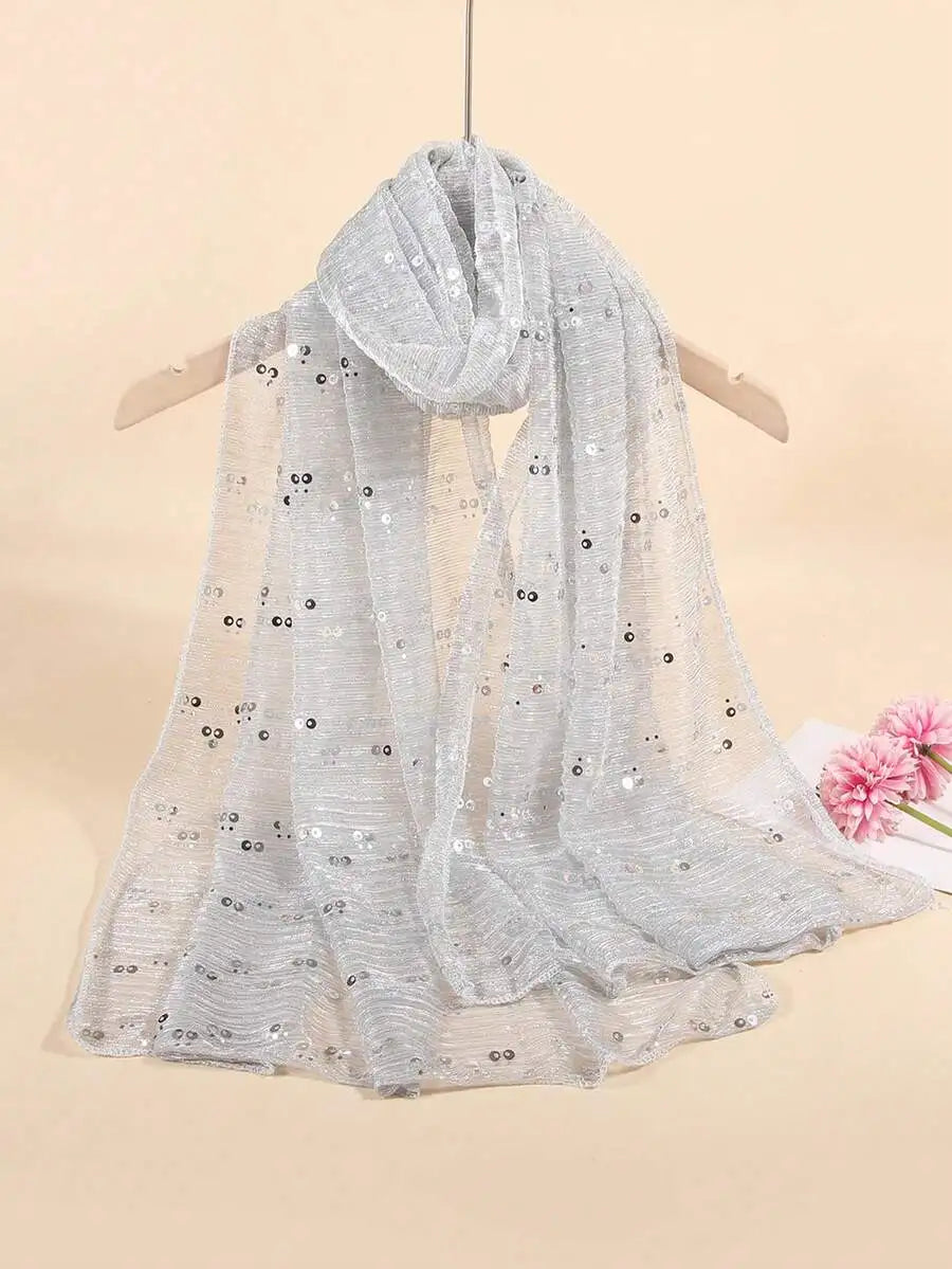 Women Lightweight Sequin Scarf Shawl Headwrap Beach Wrap Sun Protection Decorative