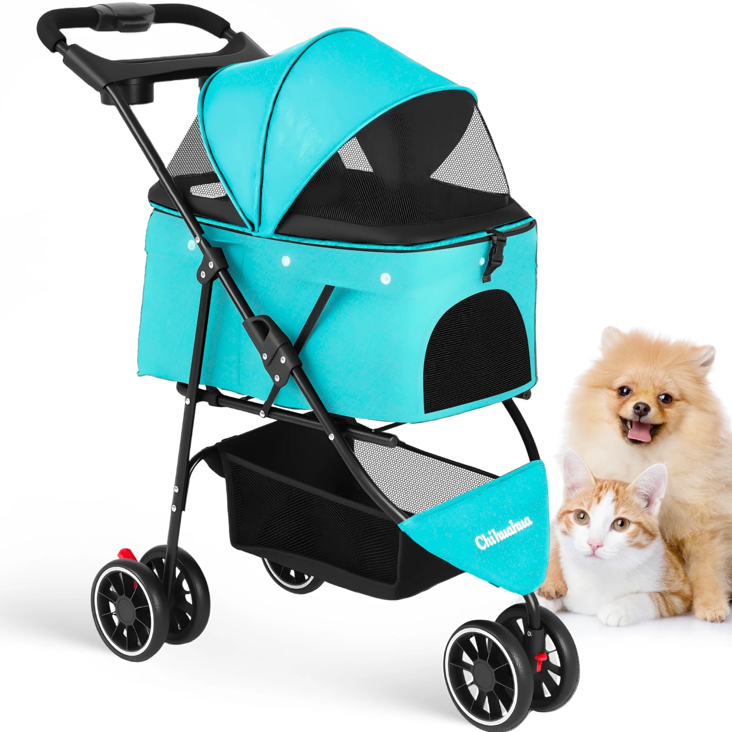 Chihuahua Pet Stroller for Cats and Dogs Foldable Three Wheel
