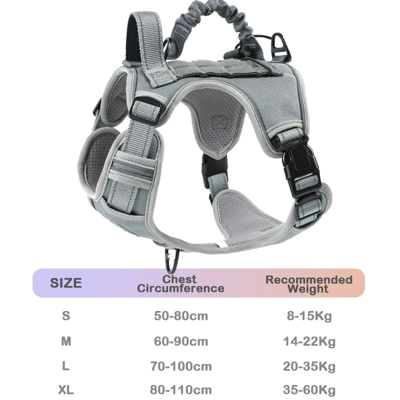 Tactical No Pull Dog Harness Escape Proof - Reflective Adjustable Vest with Leash & Handle for Large Medium Dogs Outdoor Walking