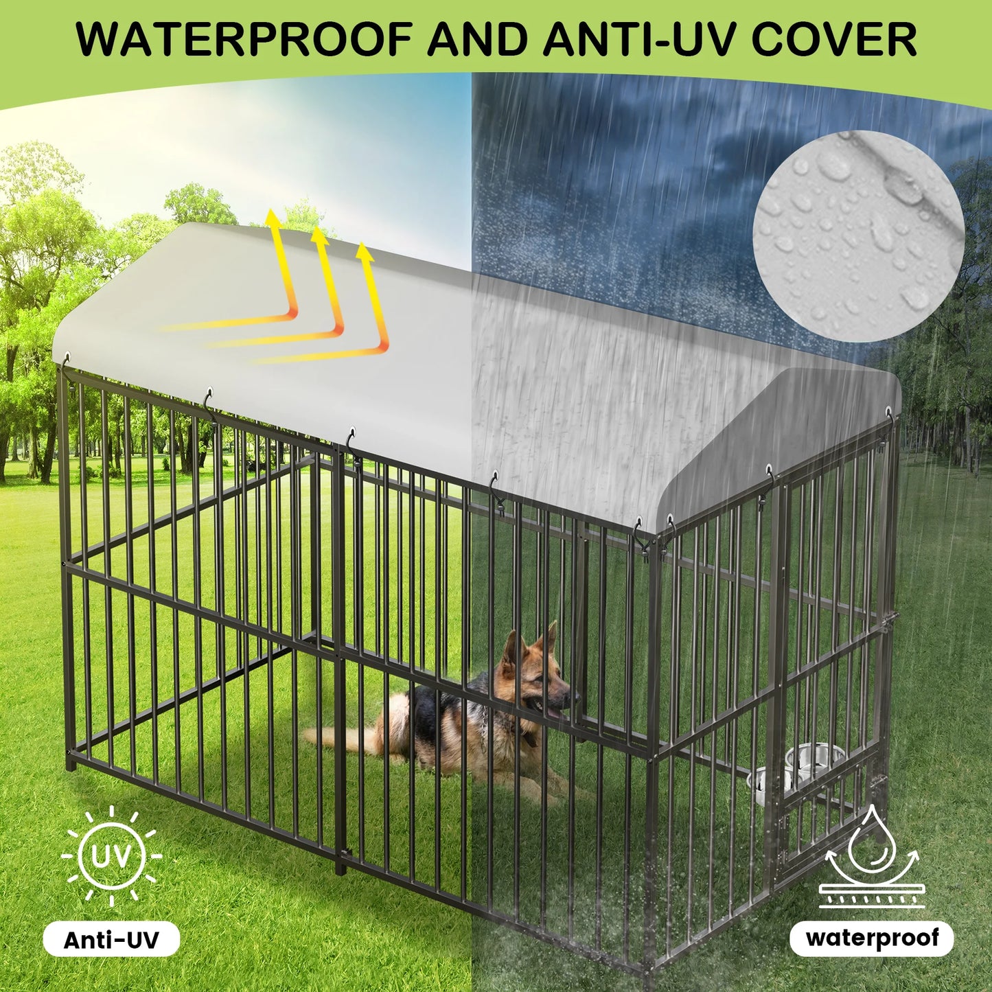 Acekool Galvanized Heavy Duty Outdoor Dog Kennel With Roof