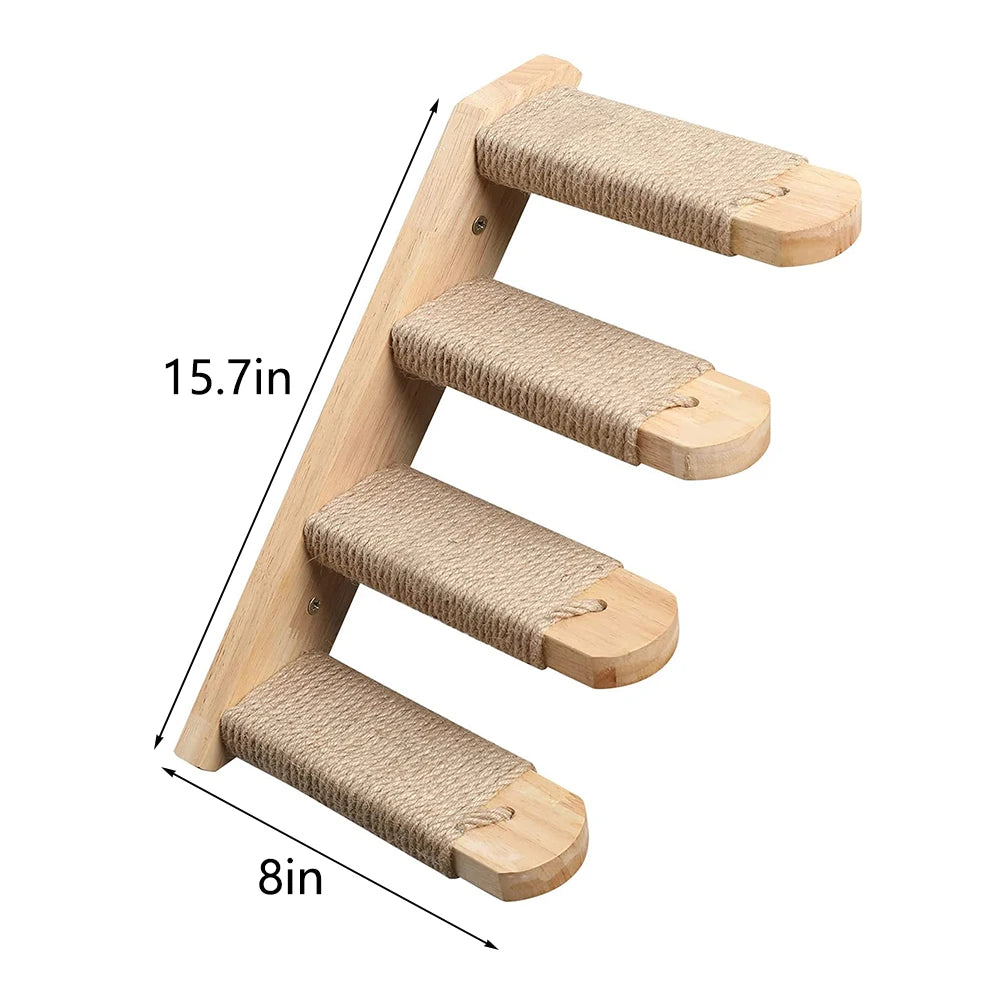 PETRAVELCN Cat Wall Mounted Four-Step Climbing Shelf Sisal Scratching Post