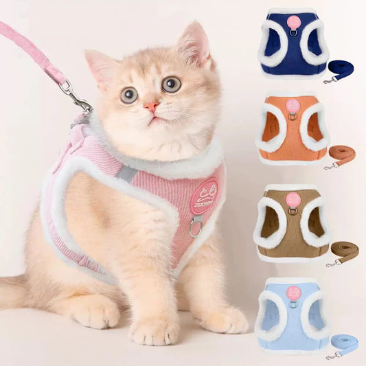 Walking Sphynx Cat Harness Vest With Fur And Leash