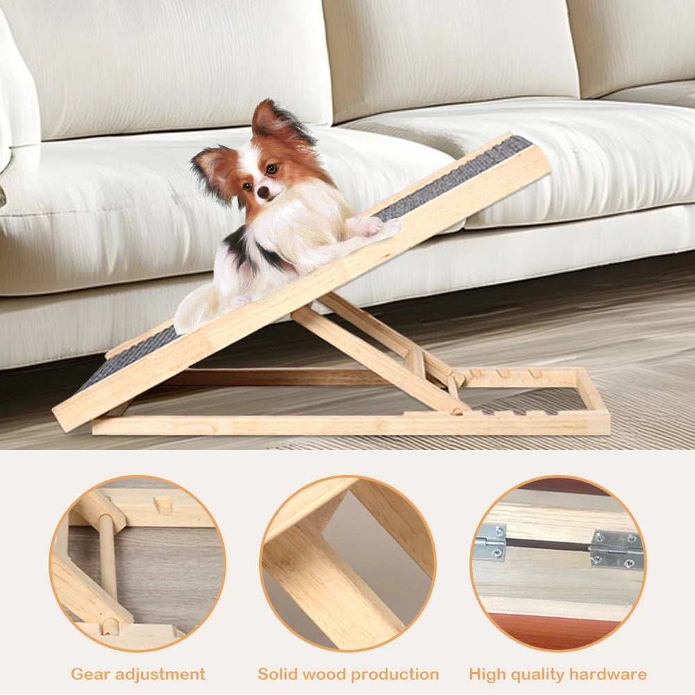 Wooden Cat Pet Ramps 3/4 Levels Height Adjustable Foldable Pet Ladder Non-Slip Versatile for Indoor High Bed Couch