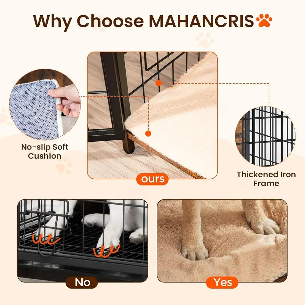 Wooden Dog Crate Kennel With Cushion Heavy-Duty Indoor Cage
