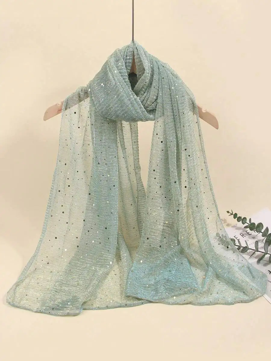 Women Lightweight Sequin Scarf Shawl Headwrap Beach Wrap Sun Protection Decorative