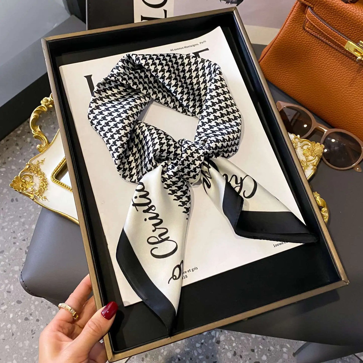 Fashion Luxury Brand 70cm Silk Square Scarf Women Satin Neck Tie Female Hair Bandana Headkerchief Shawl Wrap Hijab