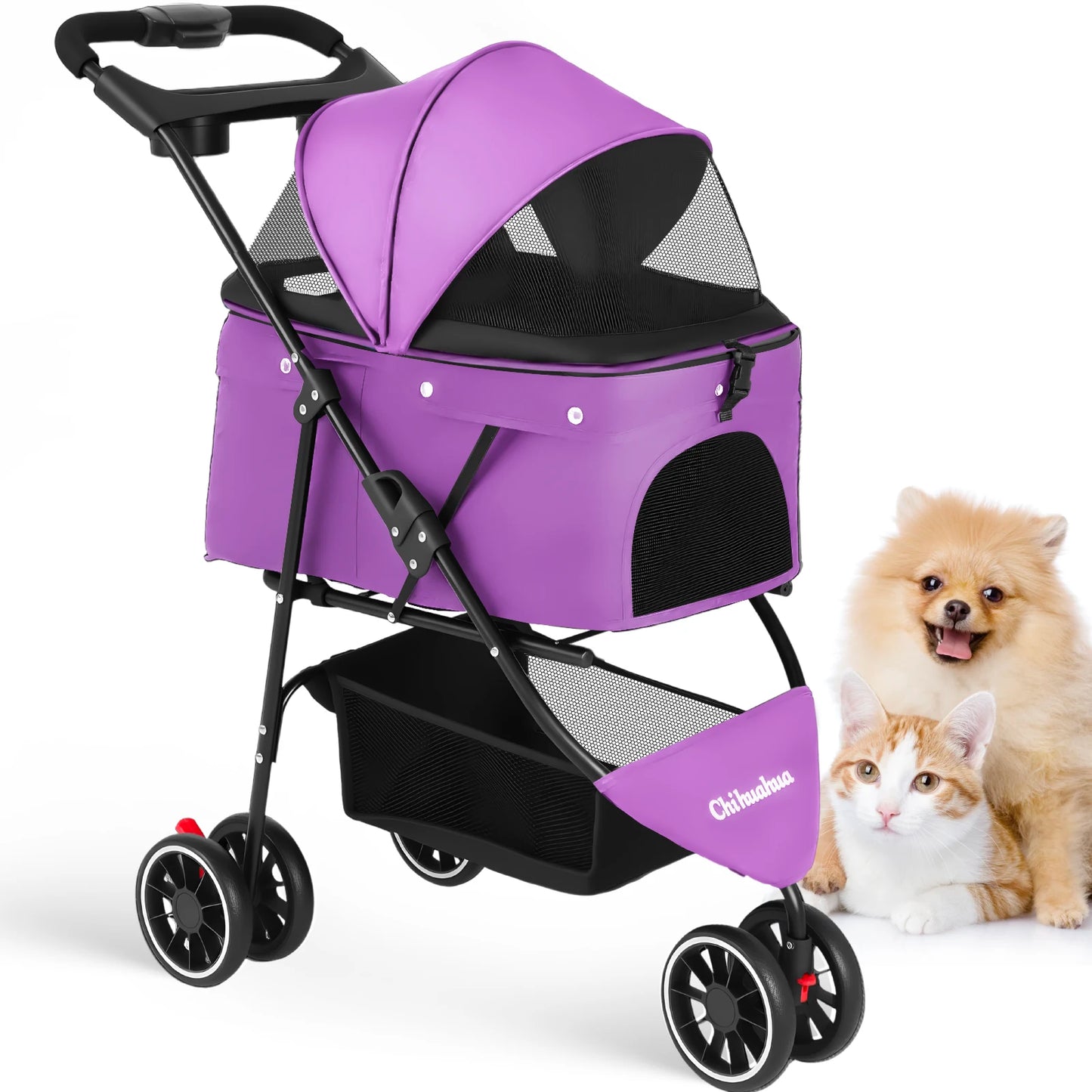 Chihuahua Pet Stroller for Cats and Dogs Foldable Three Wheel