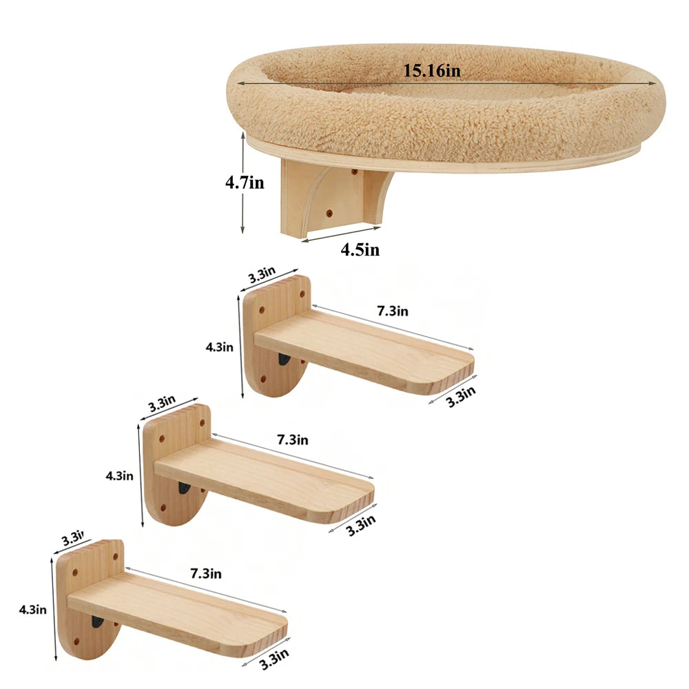 PETRAVELCN Cat Wall Mounted Solid Wood Climbing Ladder Hammock