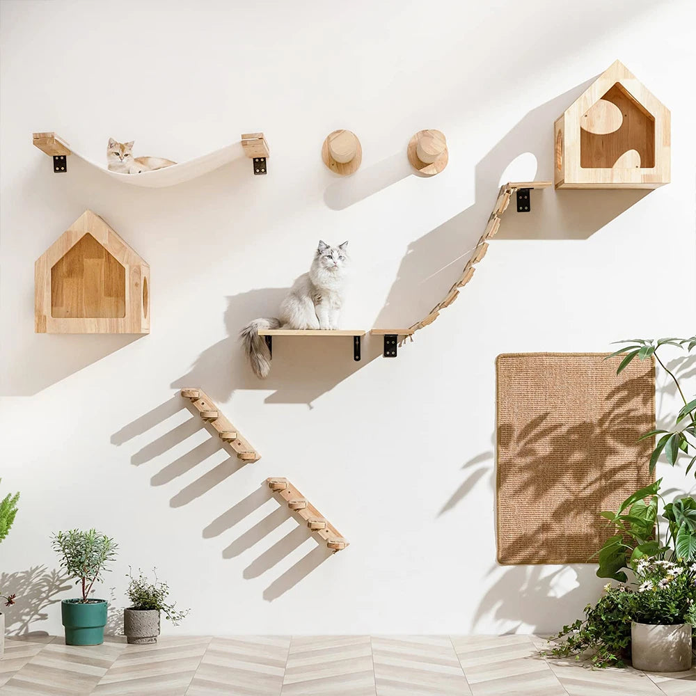 PETRAVELCN Cat Wall Mounted Four-Step Climbing Shelf Sisal Scratching Post