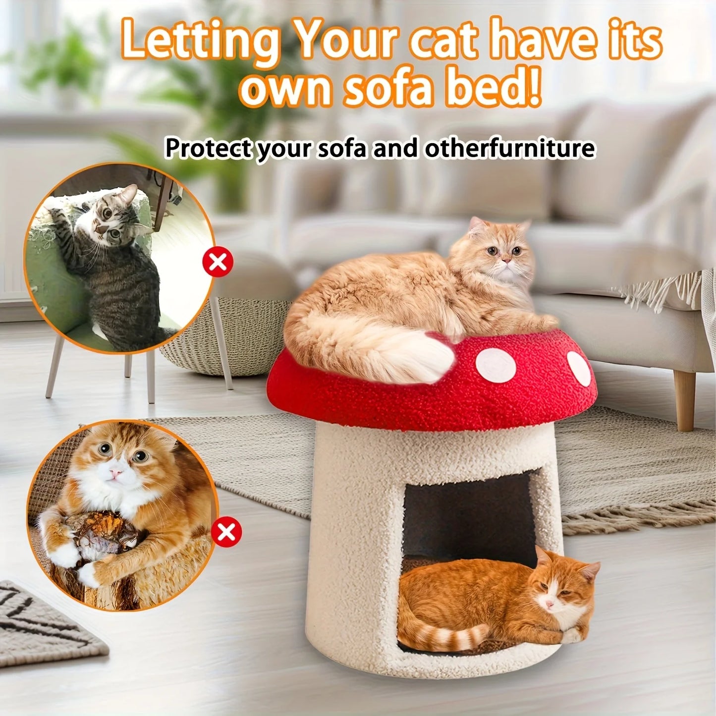 NONECN Mushroom Cat Bed Cow Shaped Cat Cave for Cats