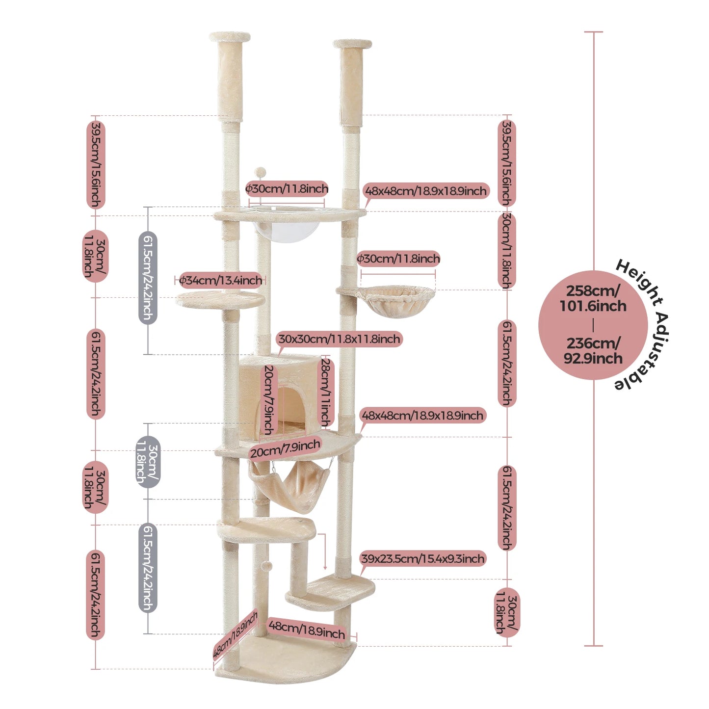 PEQULTICN Safe Adjustable Cat Tree Tower With Acrylic Perch
