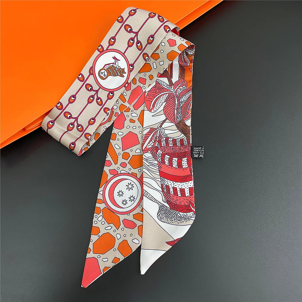 Gorgeous Saddle Print Summer Scarf 2023 Brand Design Women Skinny Bag Scarves Hair Band Neck Silk Scarf Ladies Foulard Headband