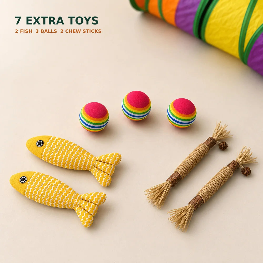 Zoe Connectable Cat Tunnel Maze With Toys And Peek Holes
