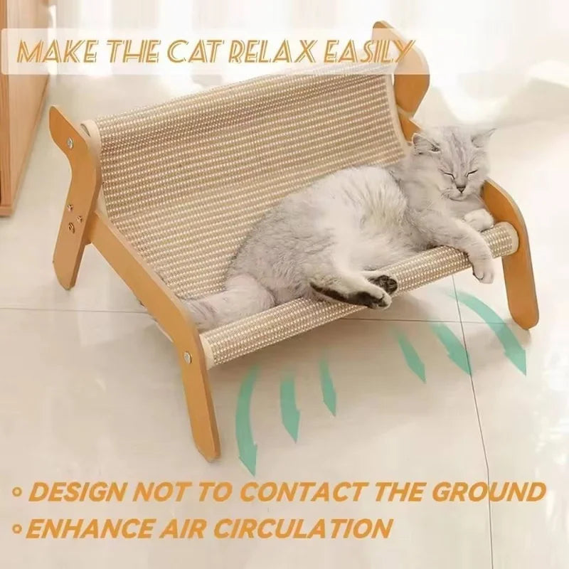 New Large Sisal Cat Scratcher Lounge Bed Summer Breathable Wooden 2-in-1 Cat Hammock Anti Scratch Rest Sofa for Indoor Cats