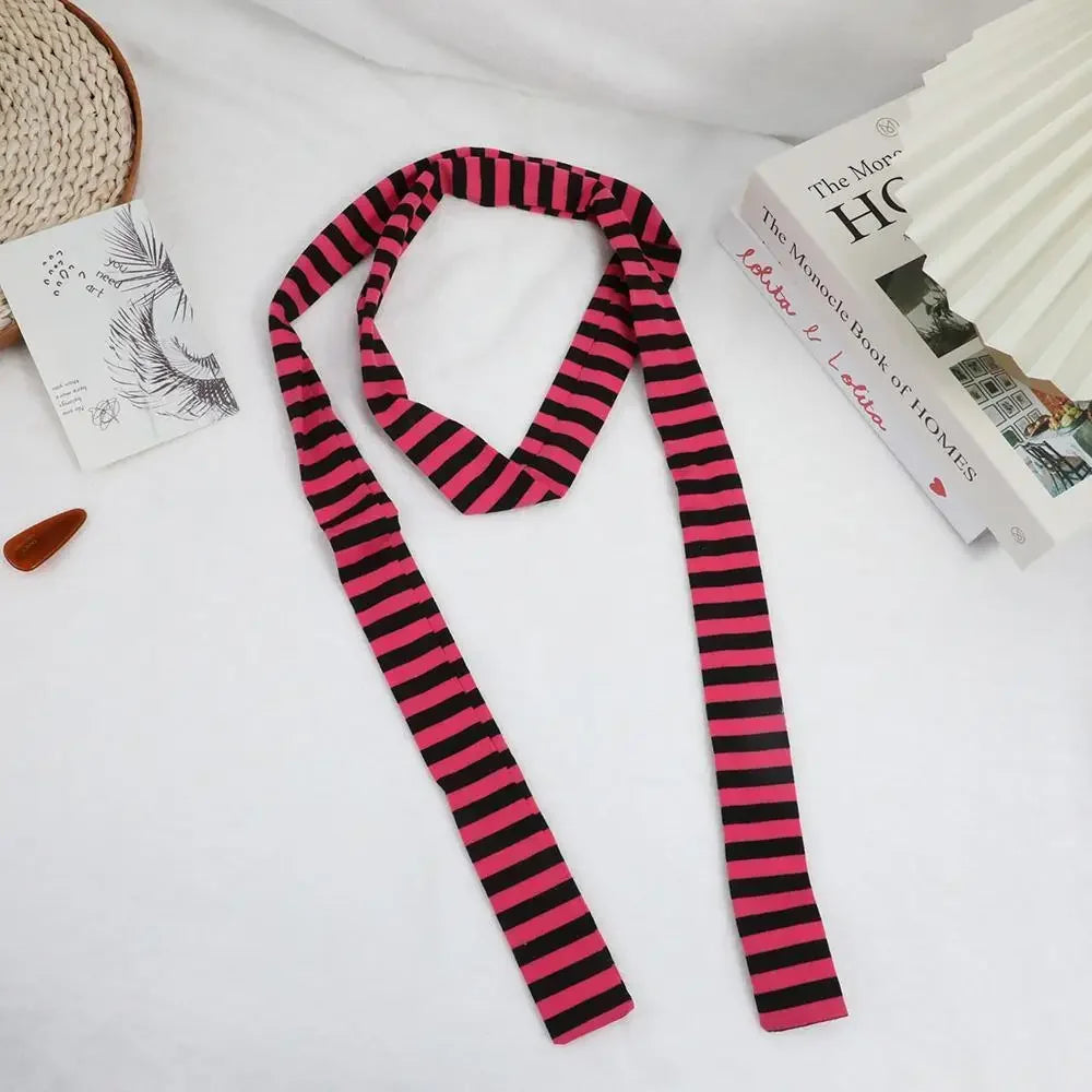 2024 Women Harajuku Cotton Scarves Y2k Black Grey Stripe Long Scarves 180cm Thin Long Decorative Neckerchief Fashion Streetwear