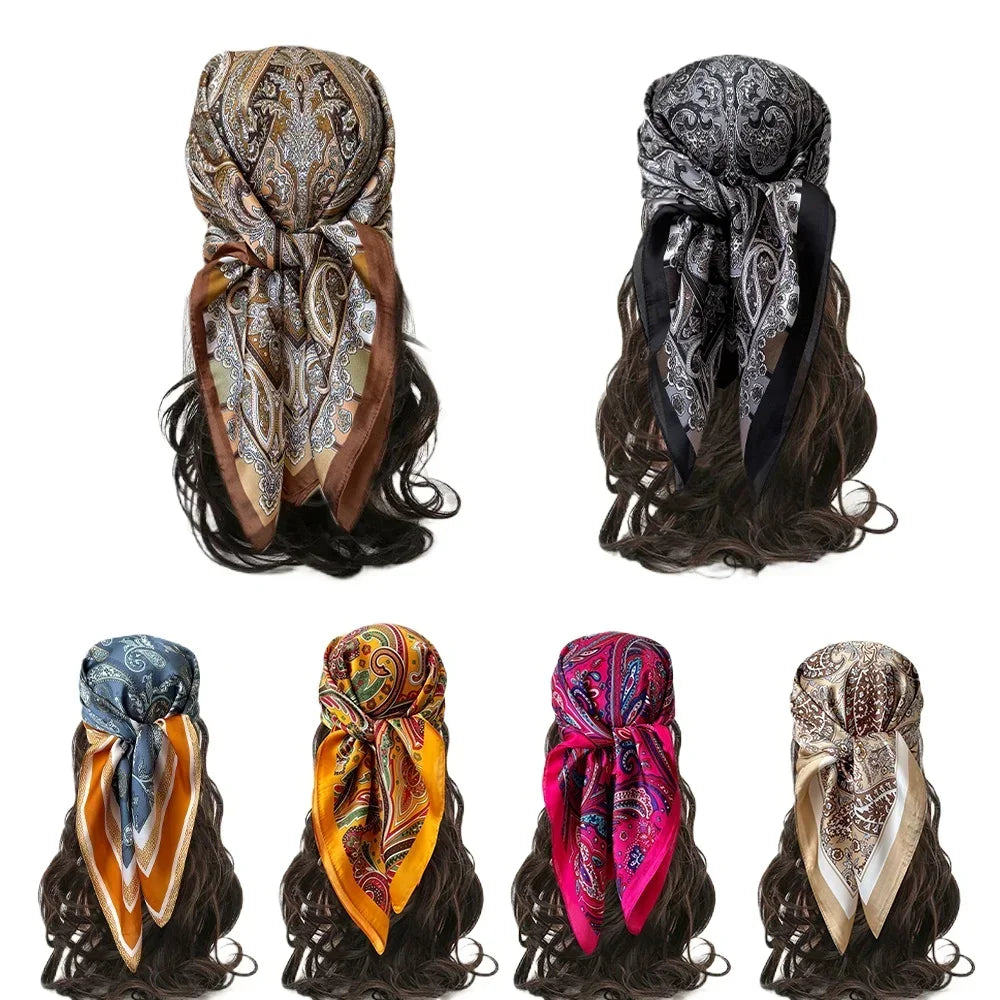 Luxury Print imitation Silk Square Scarf Women Spring Neck Tie Shawl Wraps Female Hair Hand Wrist Headkercheif Hijab Bandana