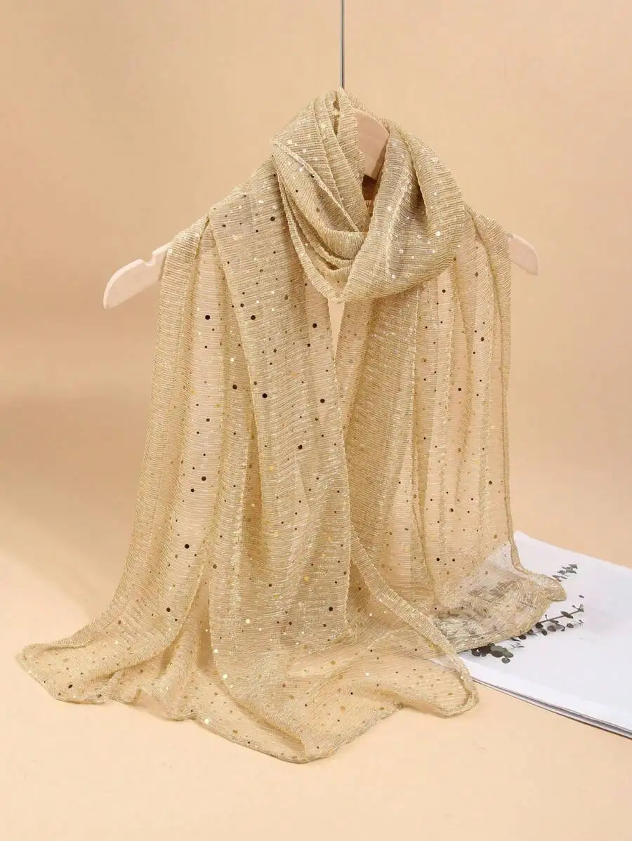 Women Lightweight Sequin Scarf Shawl Headwrap Beach Wrap Sun Protection Decorative