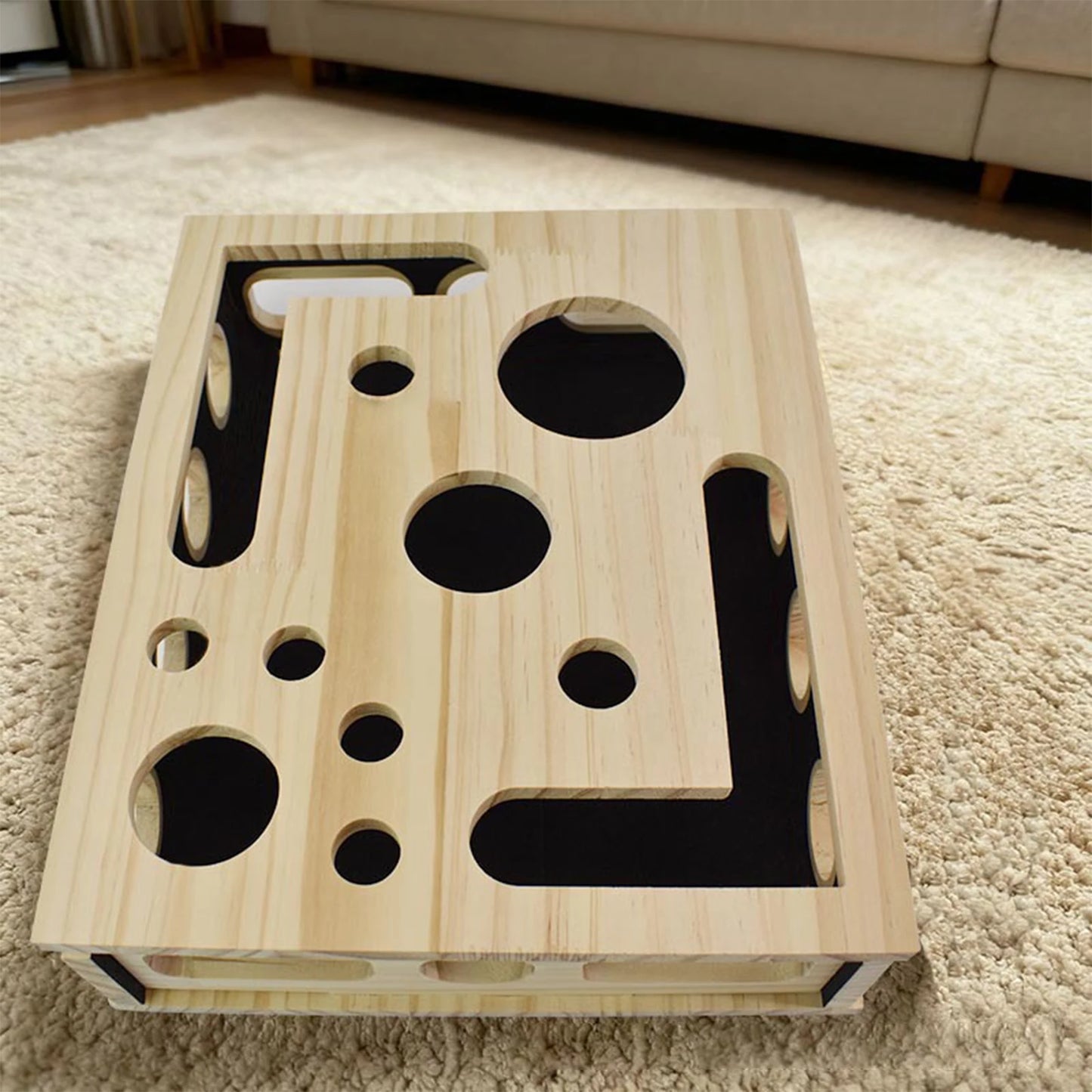 VKTECH Interactive Wooden Cat Puzzle Toy With Balls Enrichment Box