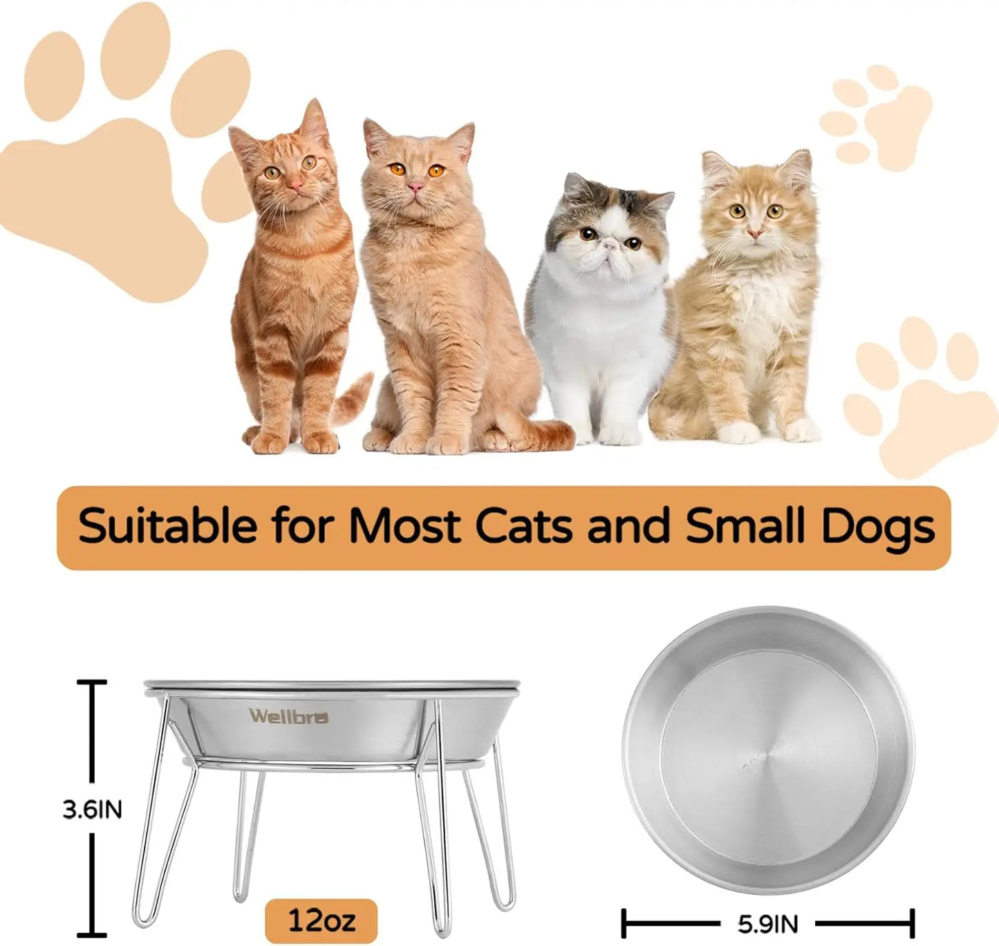 Stainless Steel Raised Bowls 4-Pack For Cats And Small Dogs