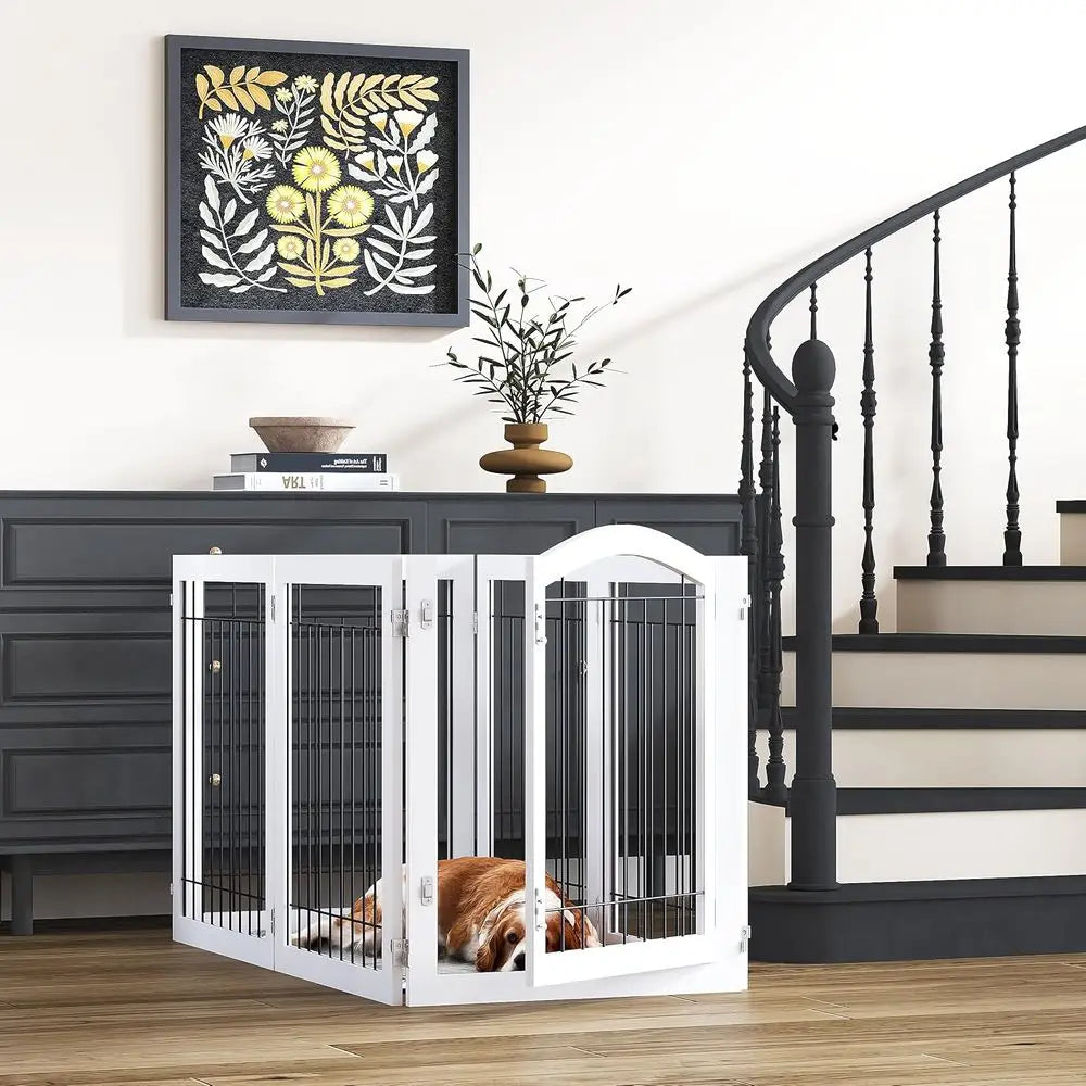 Freestanding Walk-Through Dog Gate With Door For Home Use
