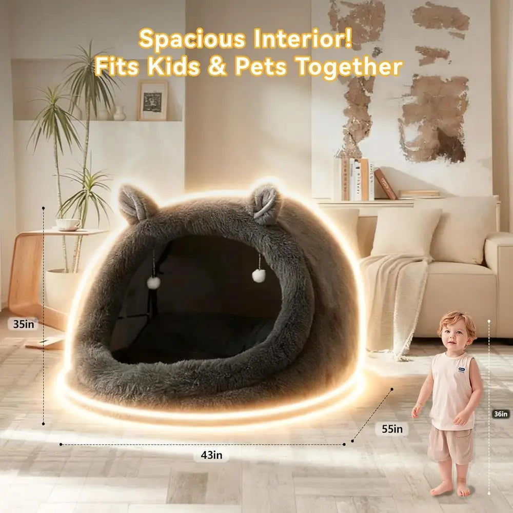 Jumbo Plush Pet Bed With Removable Pillow And Blanket