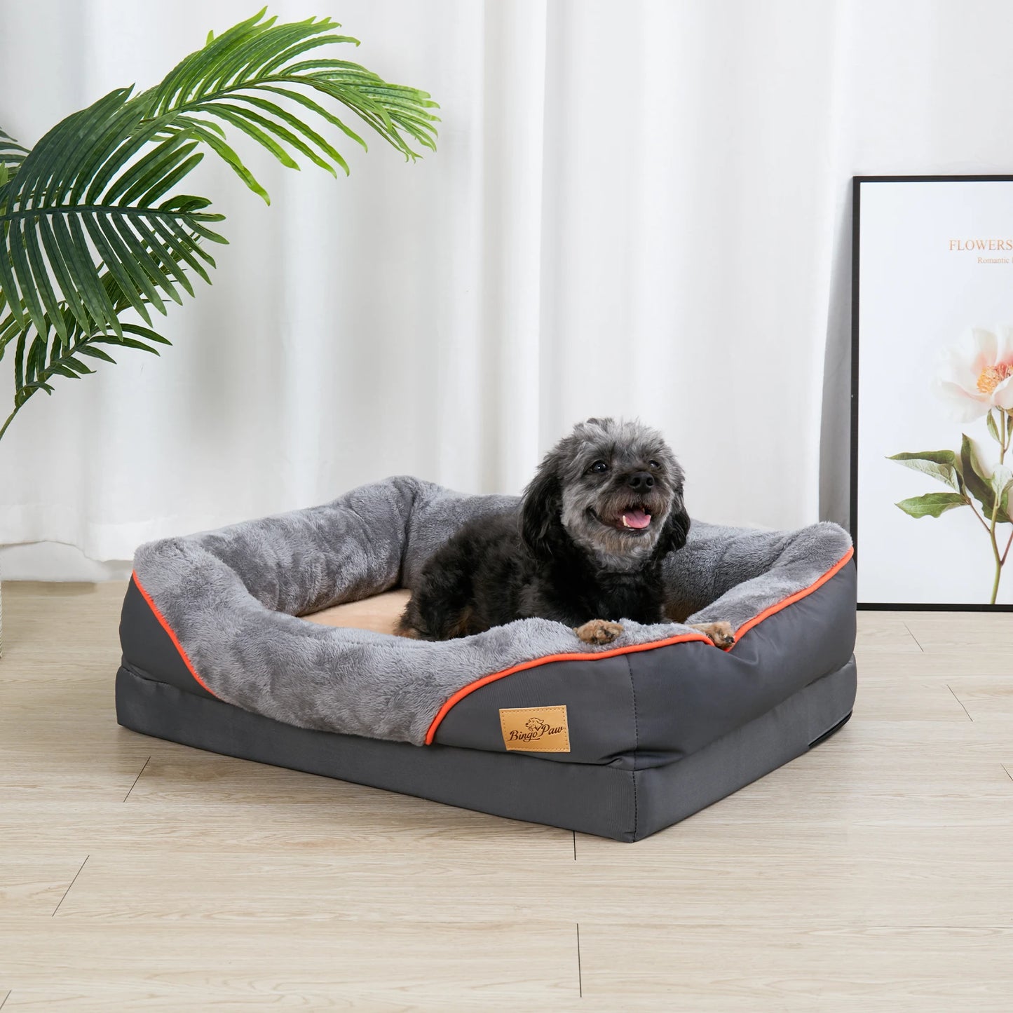 BINGOPAWCN Orthopedic Dog Bed With Removable Cover And Bolster