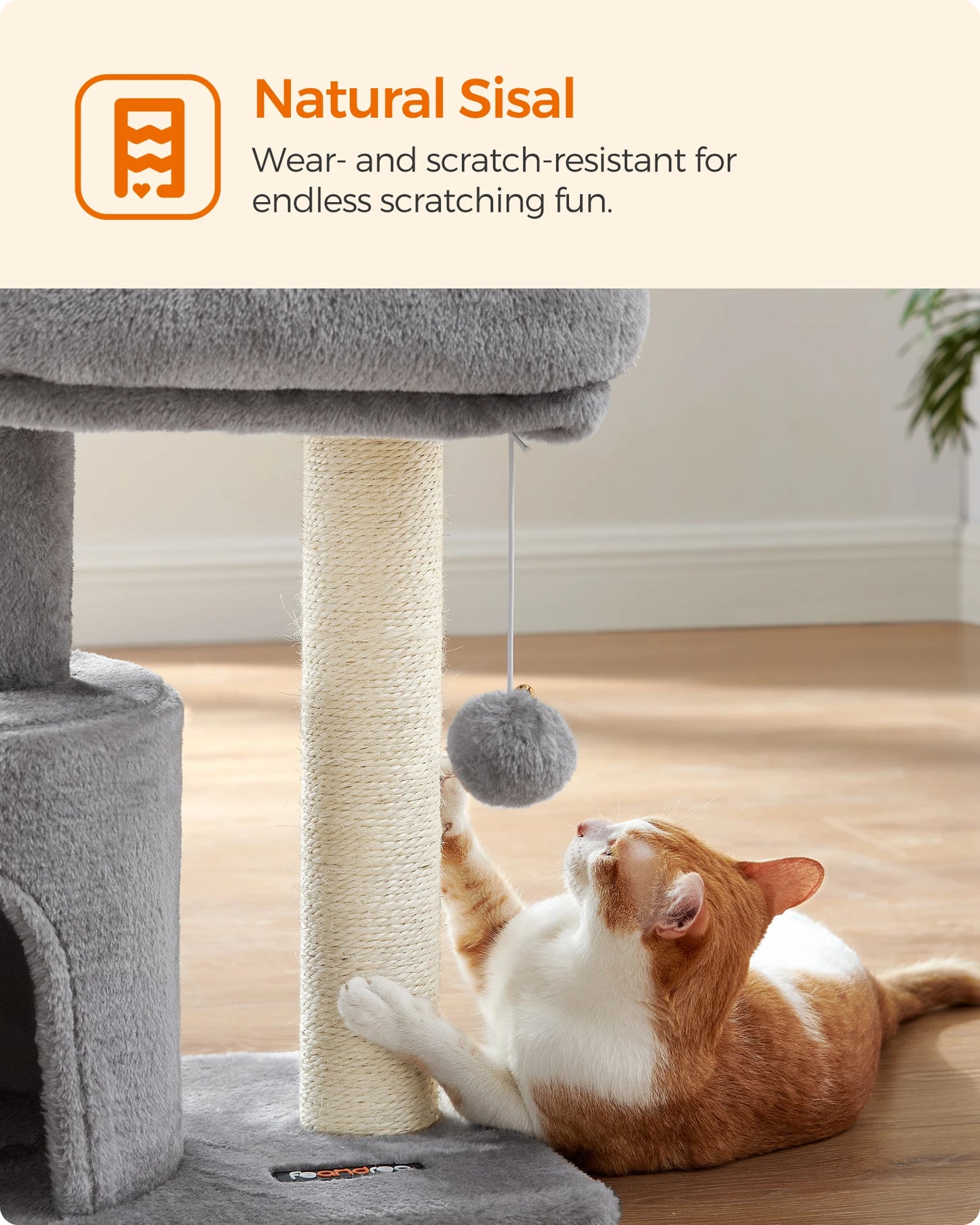 Feandrea Cat Tree, Small Cat Tower with Sisal Scratching Post, Plush Condo with Padded Perch, for Small Spaces, Kittens,