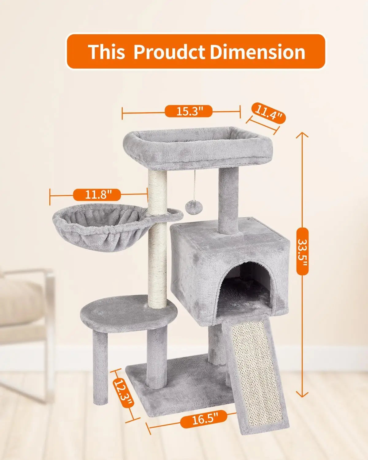 Cute Cat Tree Kitten Tower With Jump Platform Condo