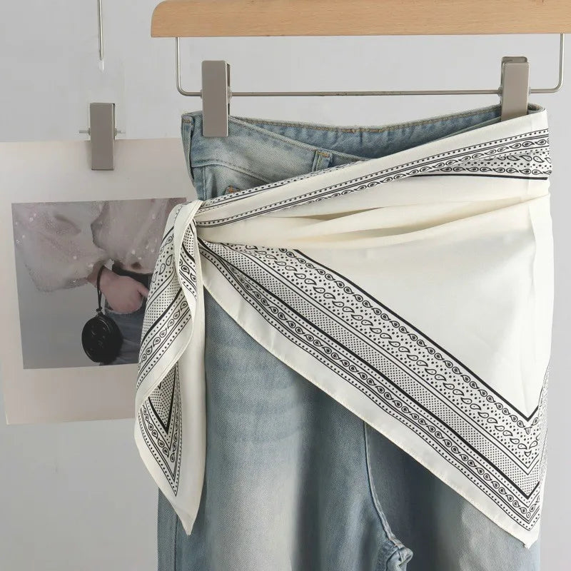 High-End Retro Tie-Dye Triangular Binder Headcloth Women's Spring and Summer New Niche Fashion All-Matching Scarf Jeans Belt