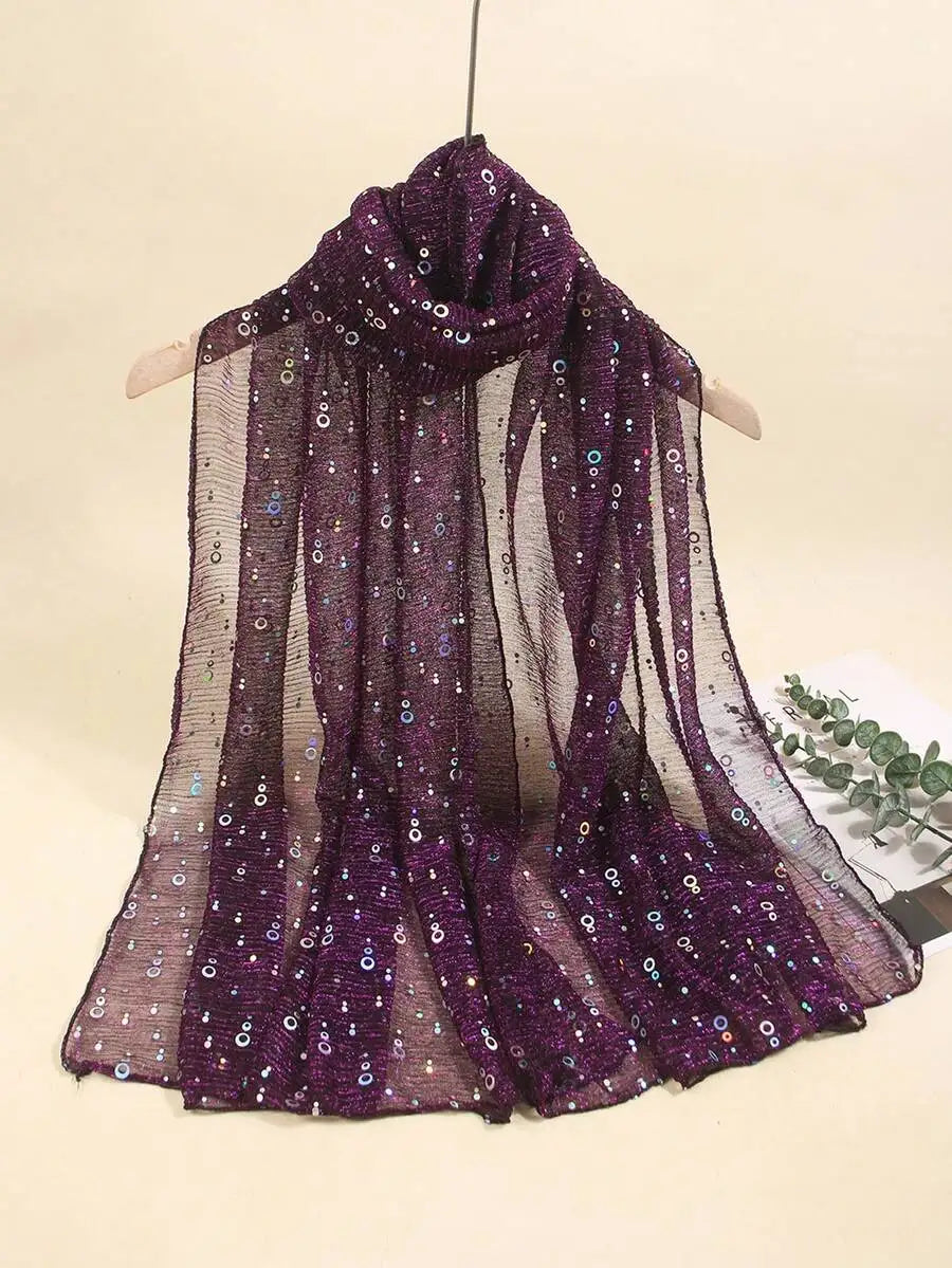 Women Lightweight Sequin Scarf Shawl Headwrap Beach Wrap Sun Protection Decorative