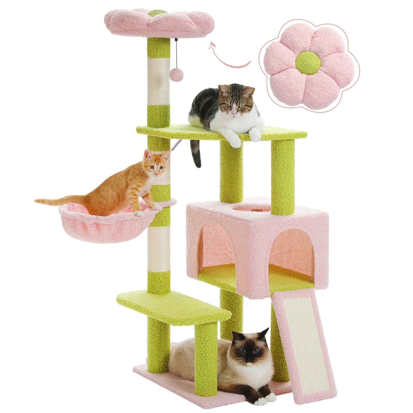 PEQULTICN Flower Cat Tree Multi-Level Cat Tower with Hammock