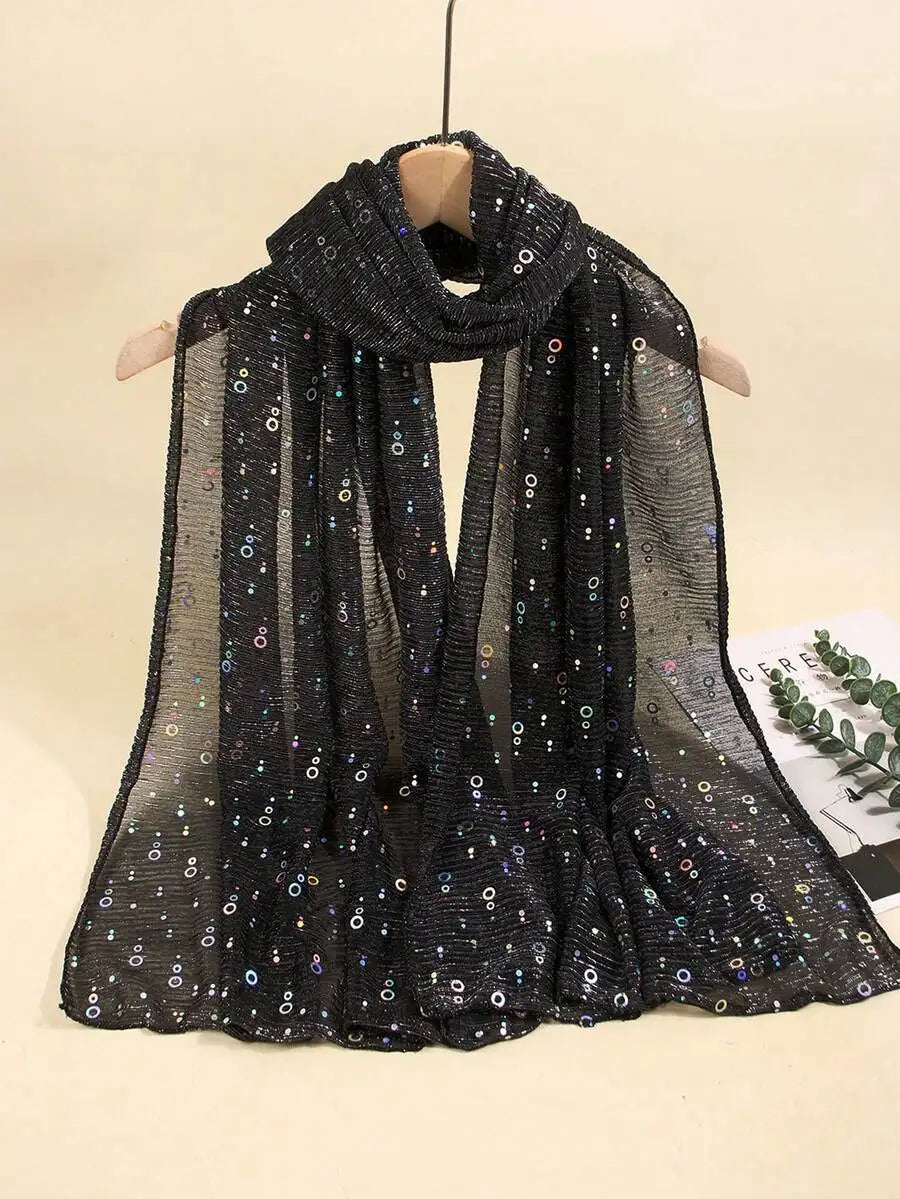 Women Lightweight Sequin Scarf Shawl Headwrap Beach Wrap Sun Protection Decorative
