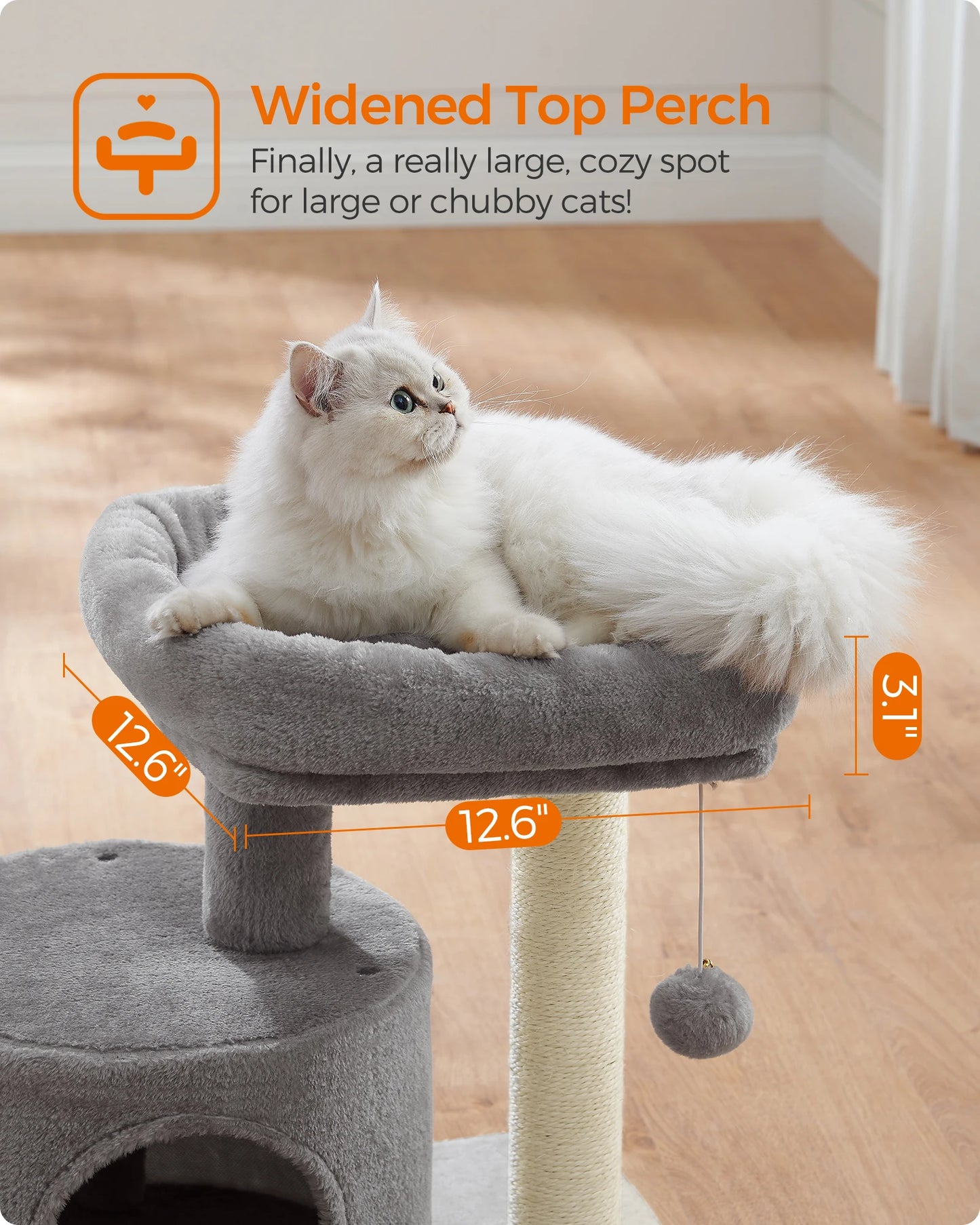 Feandrea Cat Tree, Small Cat Tower with Sisal Scratching Post, Plush Condo with Padded Perch, for Small Spaces, Kittens,