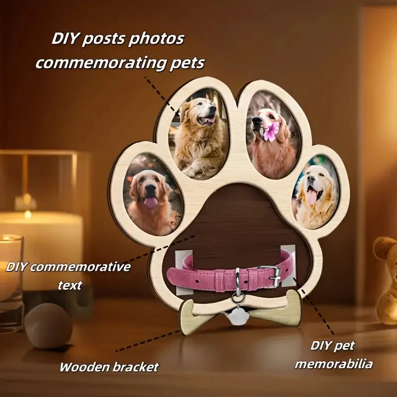 Unique 2D Flat Printing Pet Memorial Wooden Ornament with Base, Exquisite Animal Lover Decor, Sincere Sympathy Gift