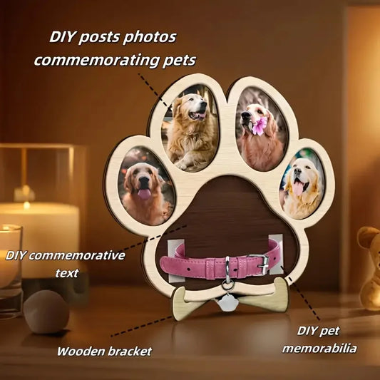 Unique 2D Flat Printing Pet Memorial Wooden Ornament with Base, Exquisite Animal Lover Decor, Sincere Sympathy Gift