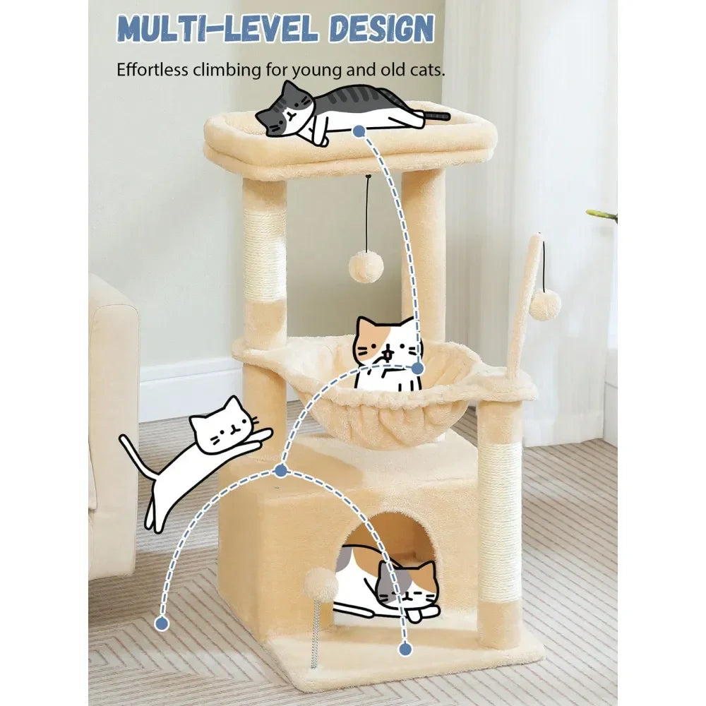33 Cactus Cat Tree, Cat Tower For Indoor Cats With Large Cat Condo, Cat ching Post For Cats With Deep Hammock Cozy Top Per