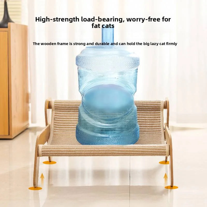 New Large Sisal Cat Scratcher Lounge Bed Summer Breathable Wooden 2-in-1 Cat Hammock Anti Scratch Rest Sofa for Indoor Cats