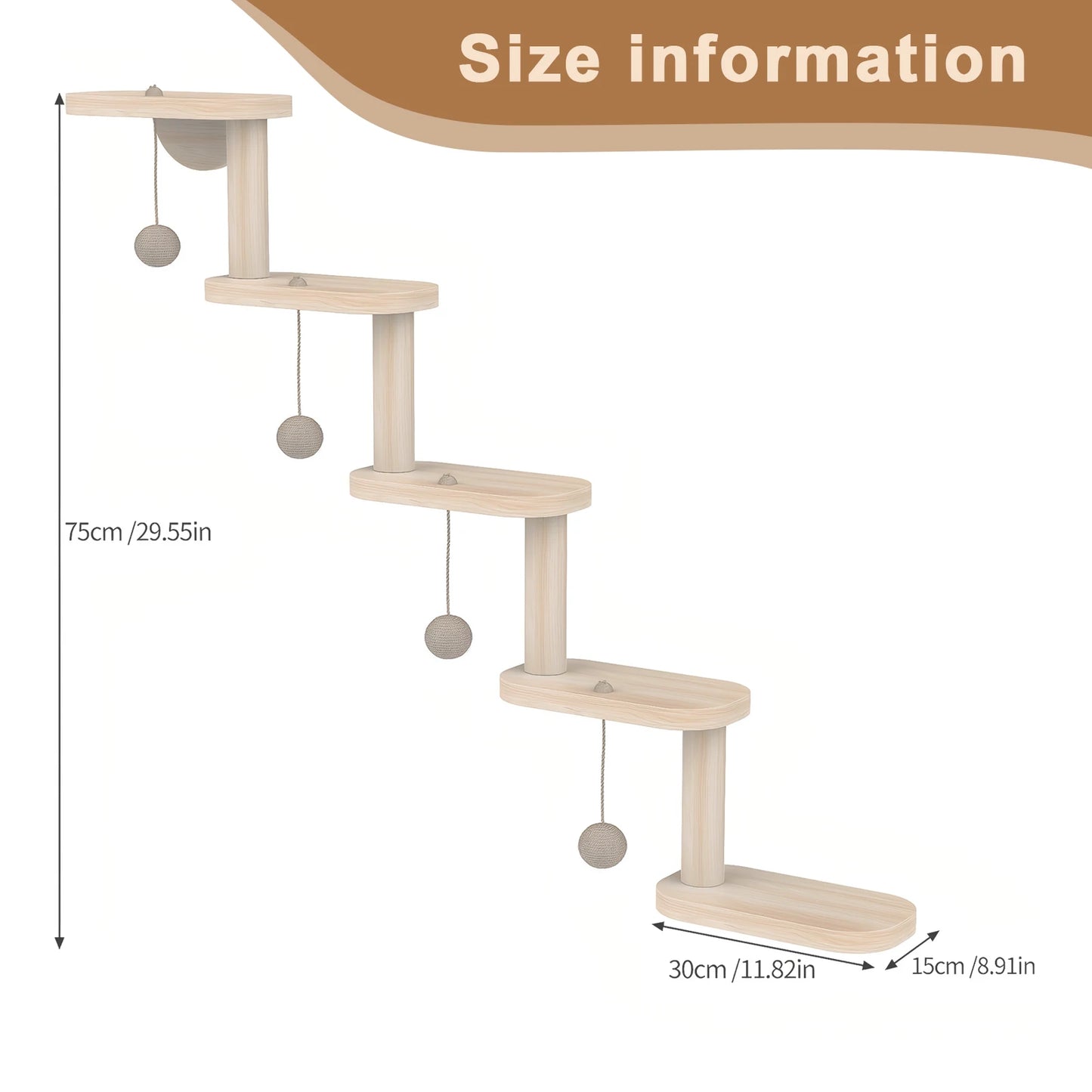 Wooden Cat Climbing Frame Wall Mounted Five-Step Ladder Shelf