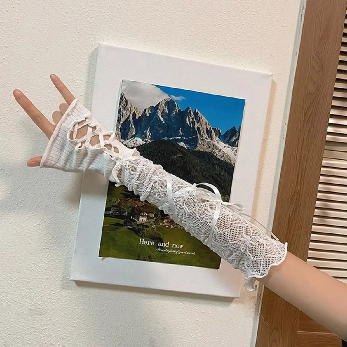 Women Lolita Jk Lace Fingerless Gloves Black Gothic DIY Strapping Sunscreen Sleeve Clothing Accessories Elastic Mesh Gloves 2055