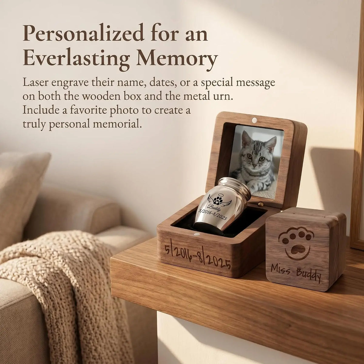 Personalized Pet Urn for Dogs Cats Custom Mini Urn Dog Ashes Keepsake with Engraving Photo Name Date Gift for Pet Lovers