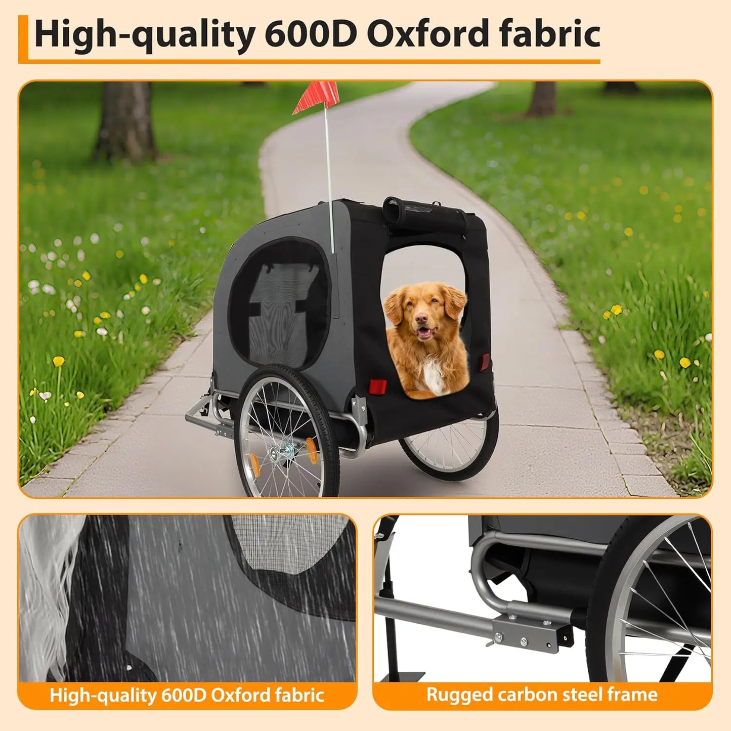 HiMISS Folding Steel Dog Bike Trailer With Universal Coupler