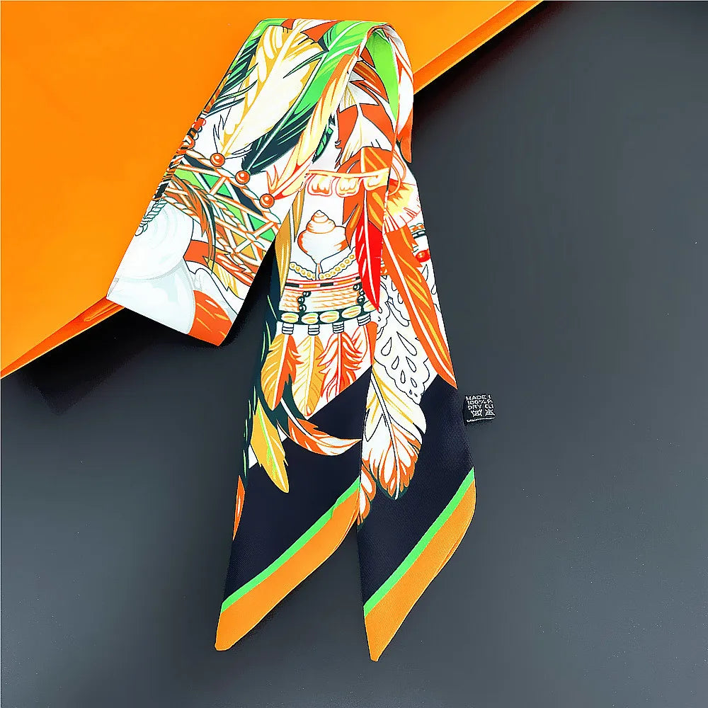 Gorgeous Saddle Print Summer Scarf 2023 Brand Design Women Skinny Bag Scarves Hair Band Neck Silk Scarf Ladies Foulard Headband