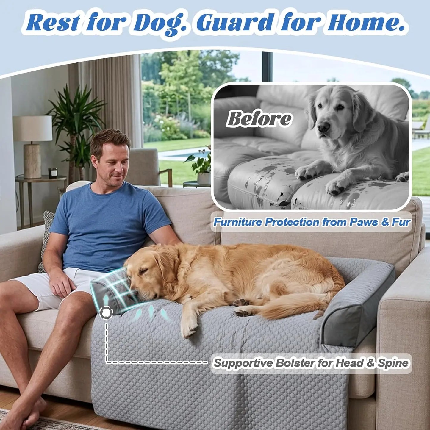 Cooling Dog Bed Mat with Bolster Pillow Washable Dog Couch Cover Breathable Summer Pet Couch Bed Protector Indoor(Large, Cooling Grey)