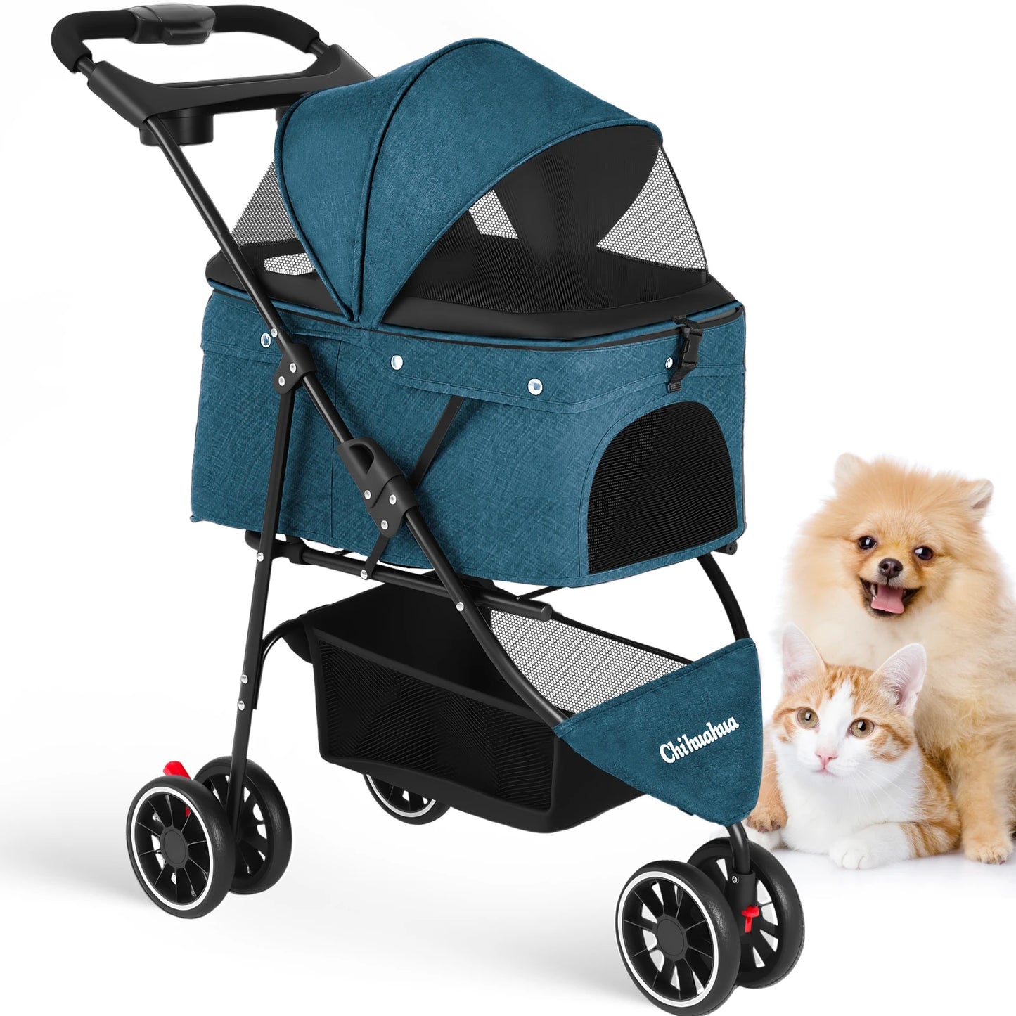 Chihuahua Pet Stroller for Cats and Dogs Foldable Three Wheel