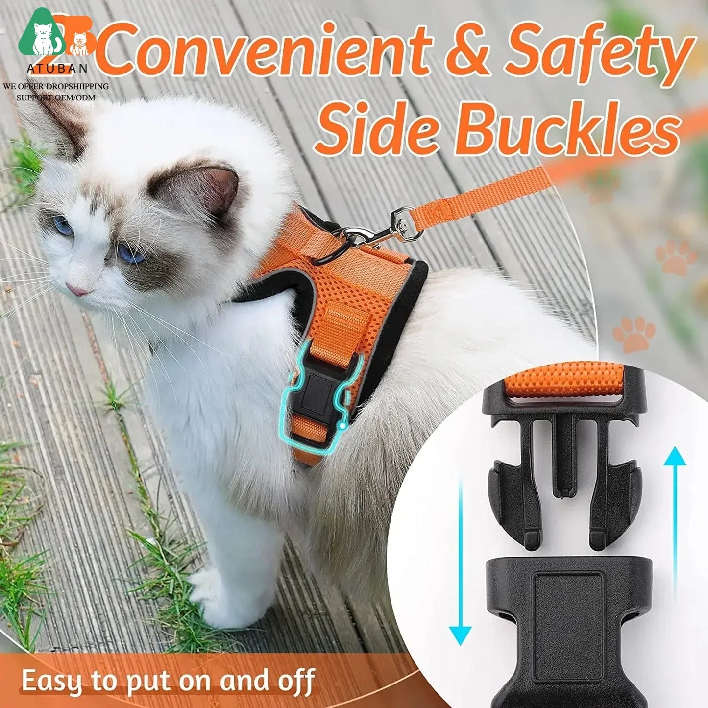 ATUBAN Cat Harness And Leash For Walking Reflective Escape Proof