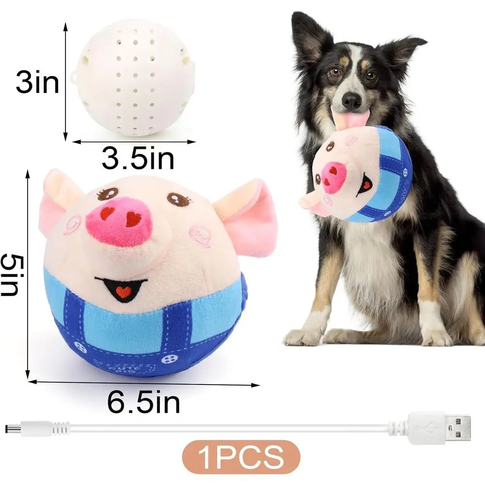 Interactive Dog Toys Pig, Jumping Squeaky Dog Toys with Recording and Music, Rechargeable Moving Dog Chew Toys for Small/Medium/
