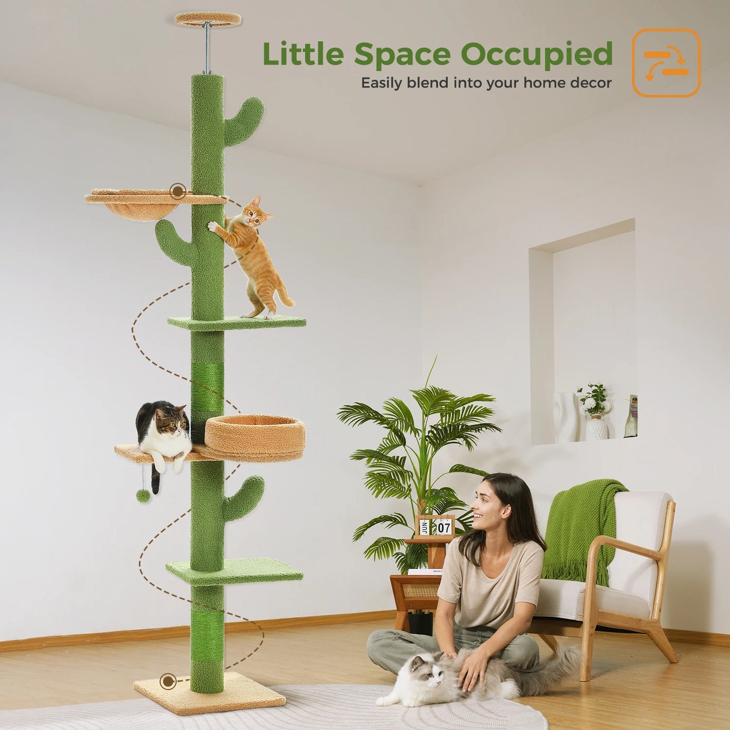 PEQULTICN Cactus Cat Tree Adjustable Height For Indoor Cats