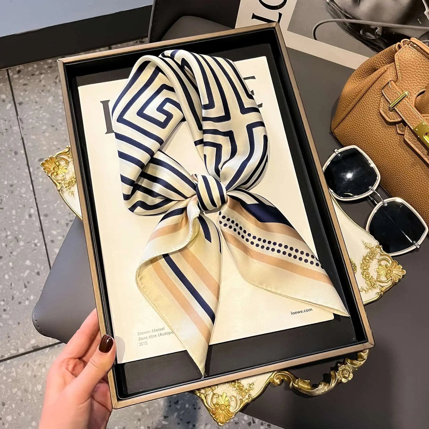 Fashion Luxury Brand 70cm Silk Square Scarf Women Satin Neck Tie Female Hair Bandana Headkerchief Shawl Wrap Hijab