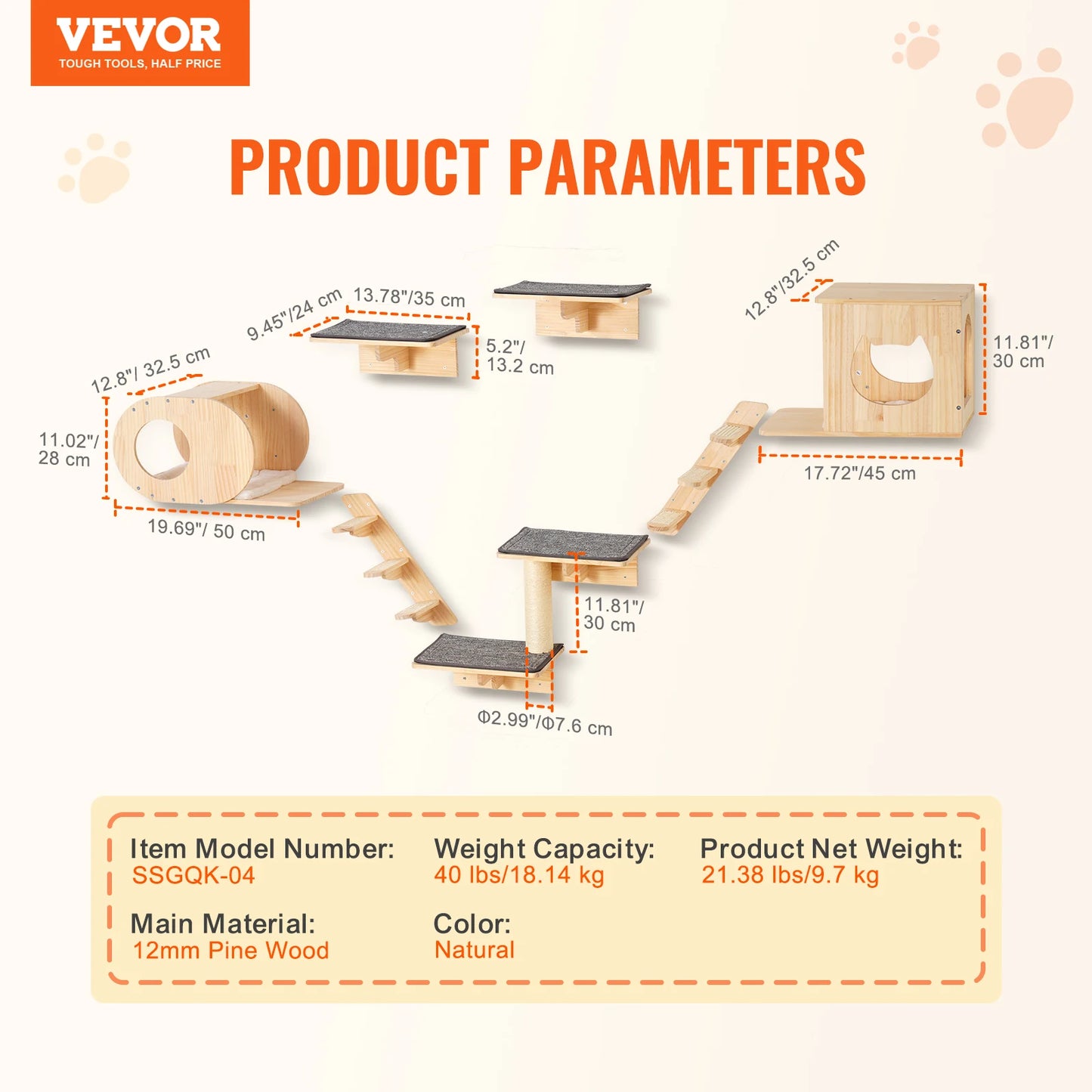 SucceBuy Wall Mounted Cat Shelves and Perches with Jumping Boards